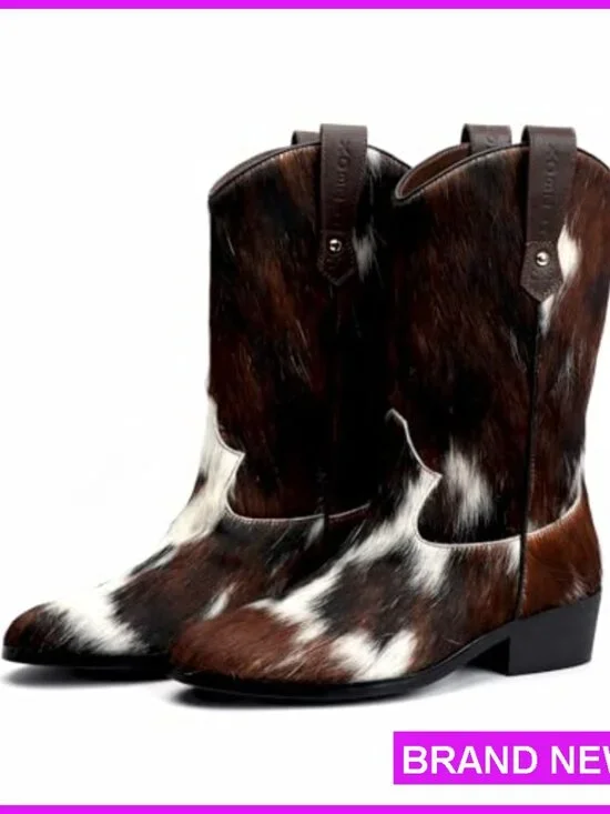 Genuine Cowhide Leather Cowboy Boots Mid-Calf Western Pull-On Festival Fashion - Picture 7 of 7
